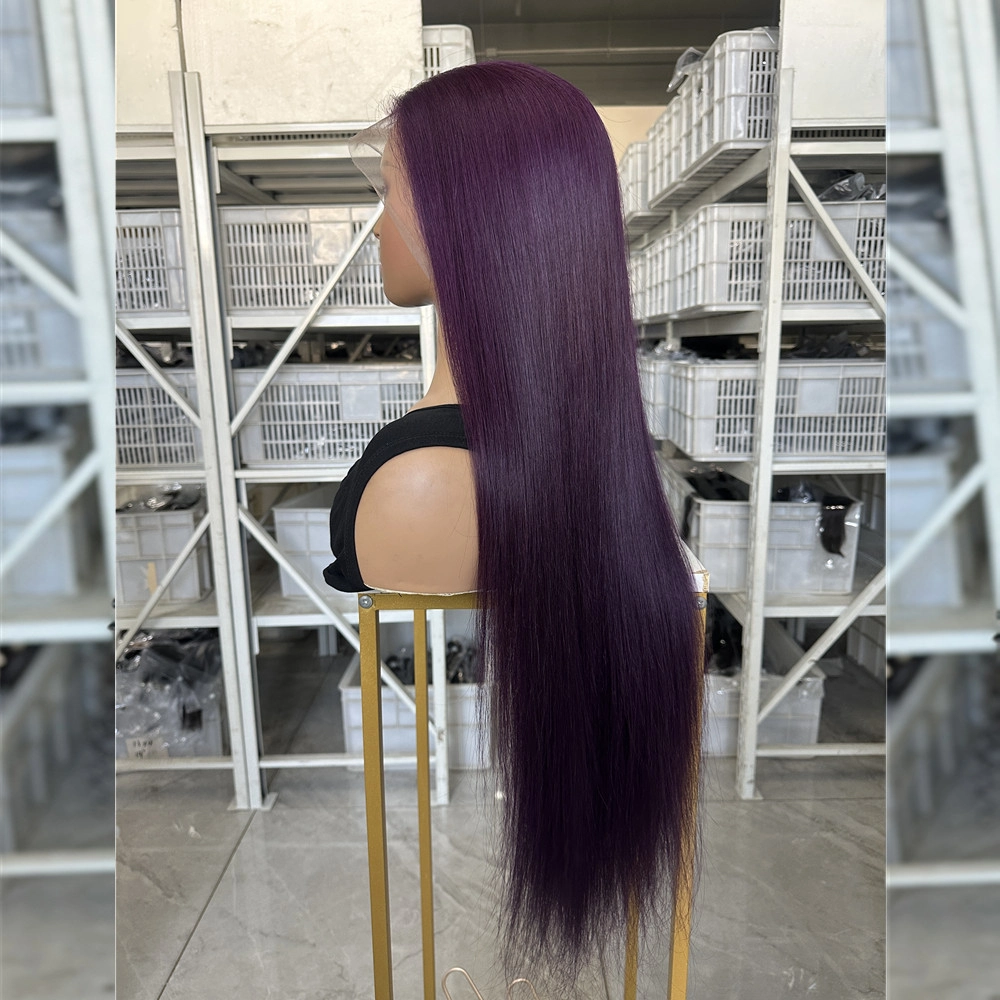 22inch Dark Purple Transparent Lace Frontal Wig Straight Color Wigs